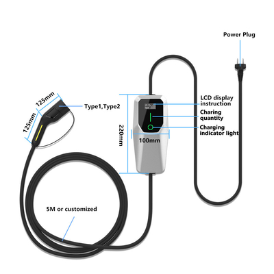 3.5kW 7kW 11kW Ev şarj cihazı Ac taşınabilir şarj yığını IP65 Su geçirmez
