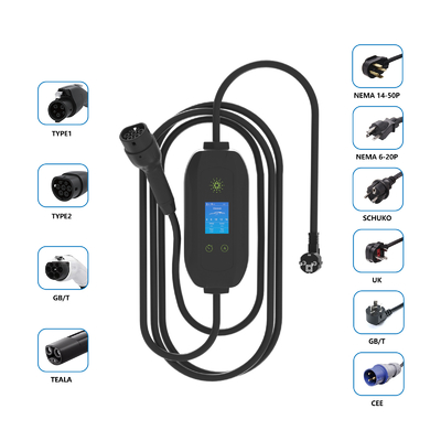 Duvara monte edilmiş tek fazlı 3.5kw taşınabilir EV şarj cihazı fiş şarjı ve yalıtım algısı ile