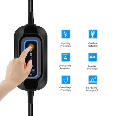 3.5KW Seviye 2 Taşınabilir EV Şarj İstasyonu Tip 2 IEC 62196 Düzenlenebilir 8-32A Akım AC Sızıntı Tipi B RCD 30mA Ev için 6mA